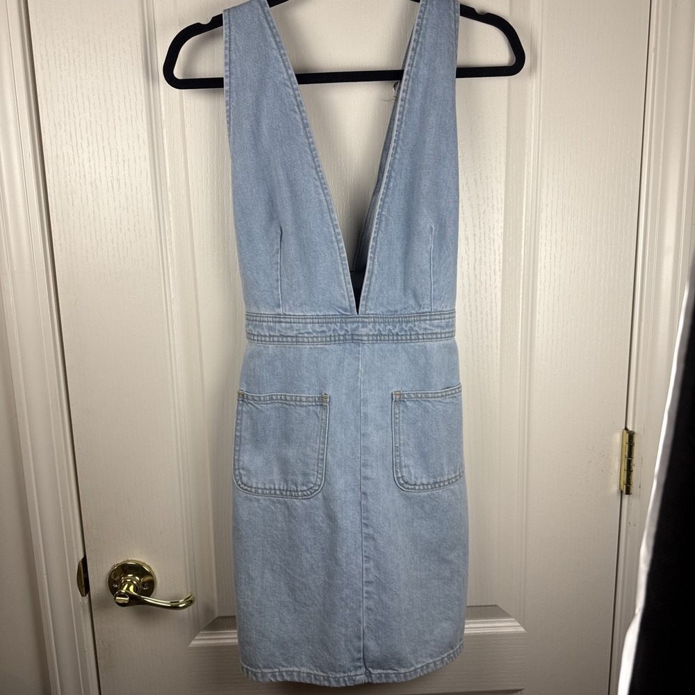 BDG Urban Outfitters Denim Overall Dress Sz 12 Light Wash Cross Back Pockets